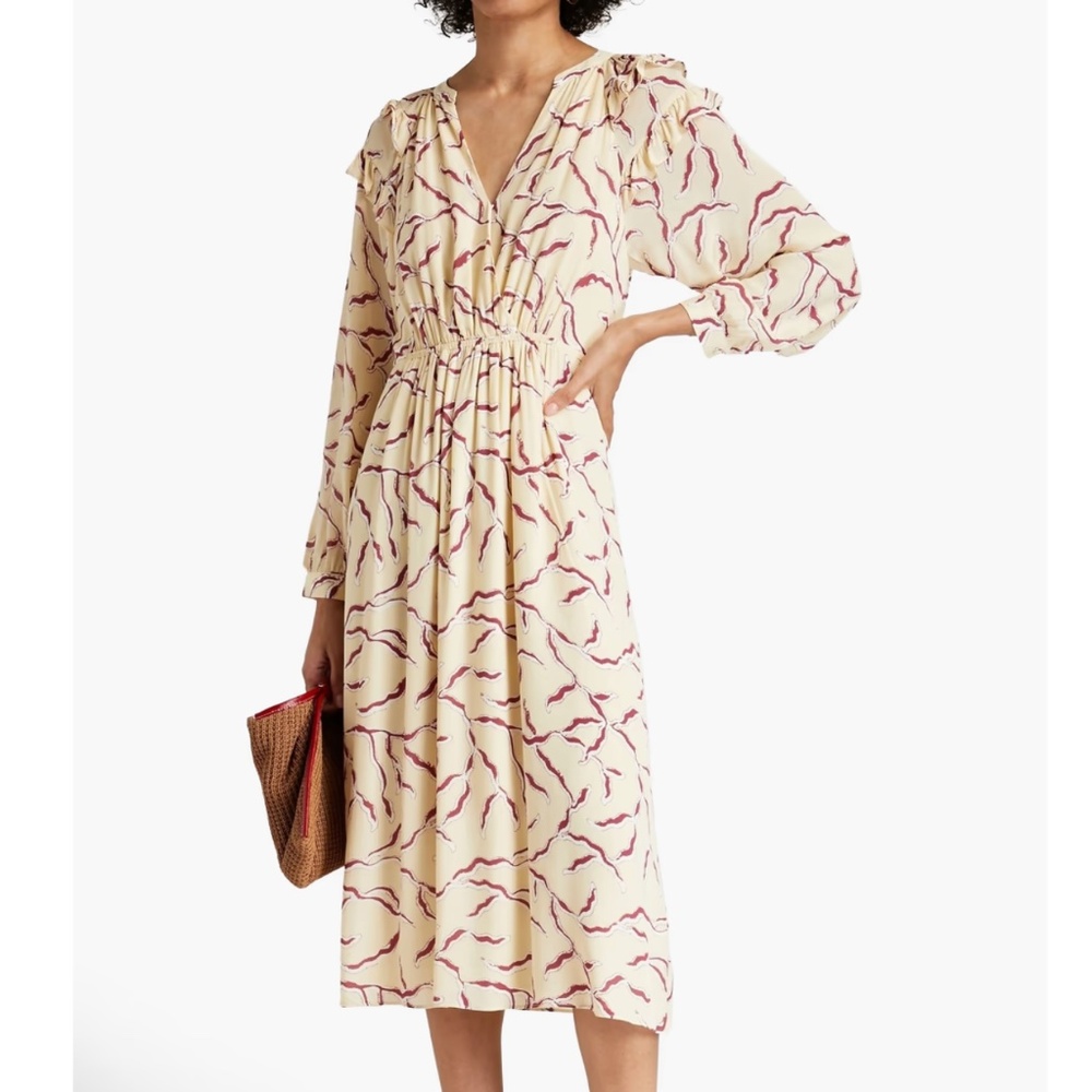 BA&SH Candice Midi Dress | Printed Crepe de Chine | Size 2 (0) | NWT